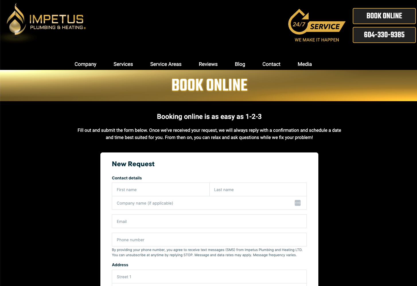 image of Impetus Plumbing's online booking form